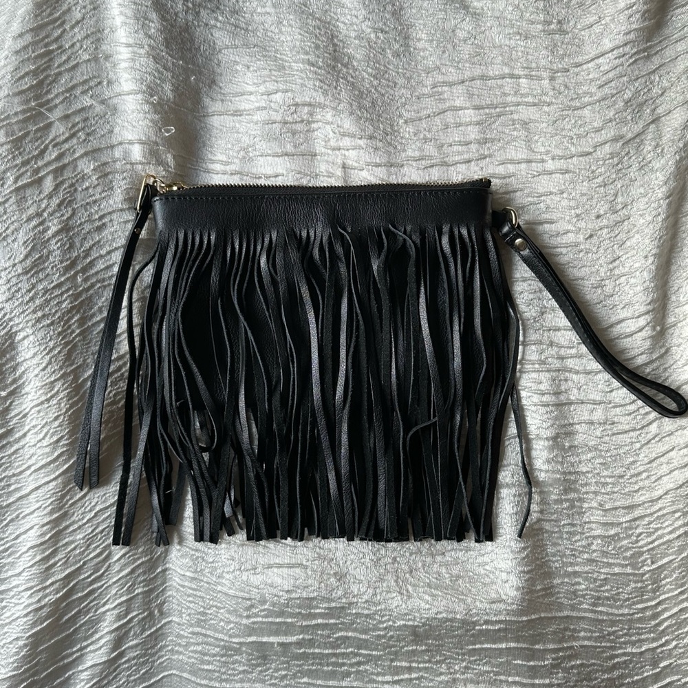 Black Banana Republic Leather Tassel Clutch